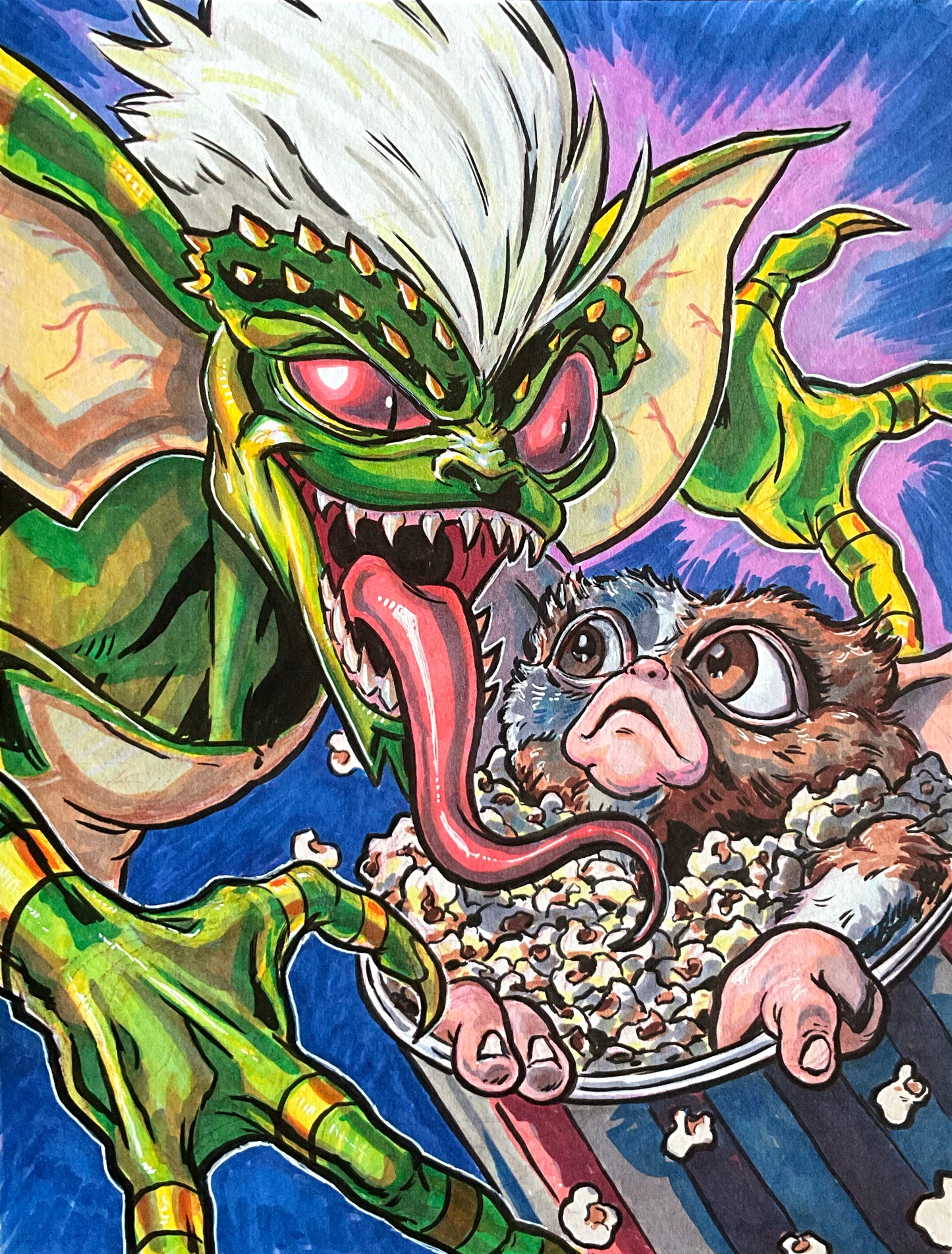 Stripe and Gizmo – 9×12 Original Sketch