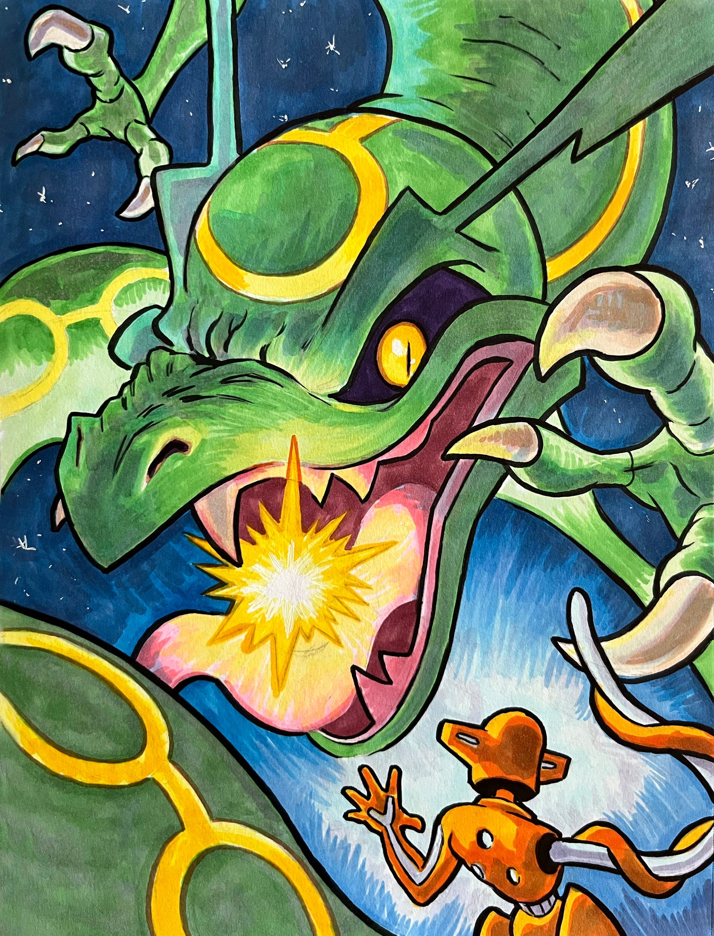 Rayquaza vs. Deoxys – 9×12 Original Fan Art Sketch