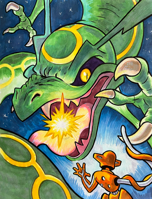 Rayquaza vs. Deoxys – 9×12 Original Fan Art Sketch