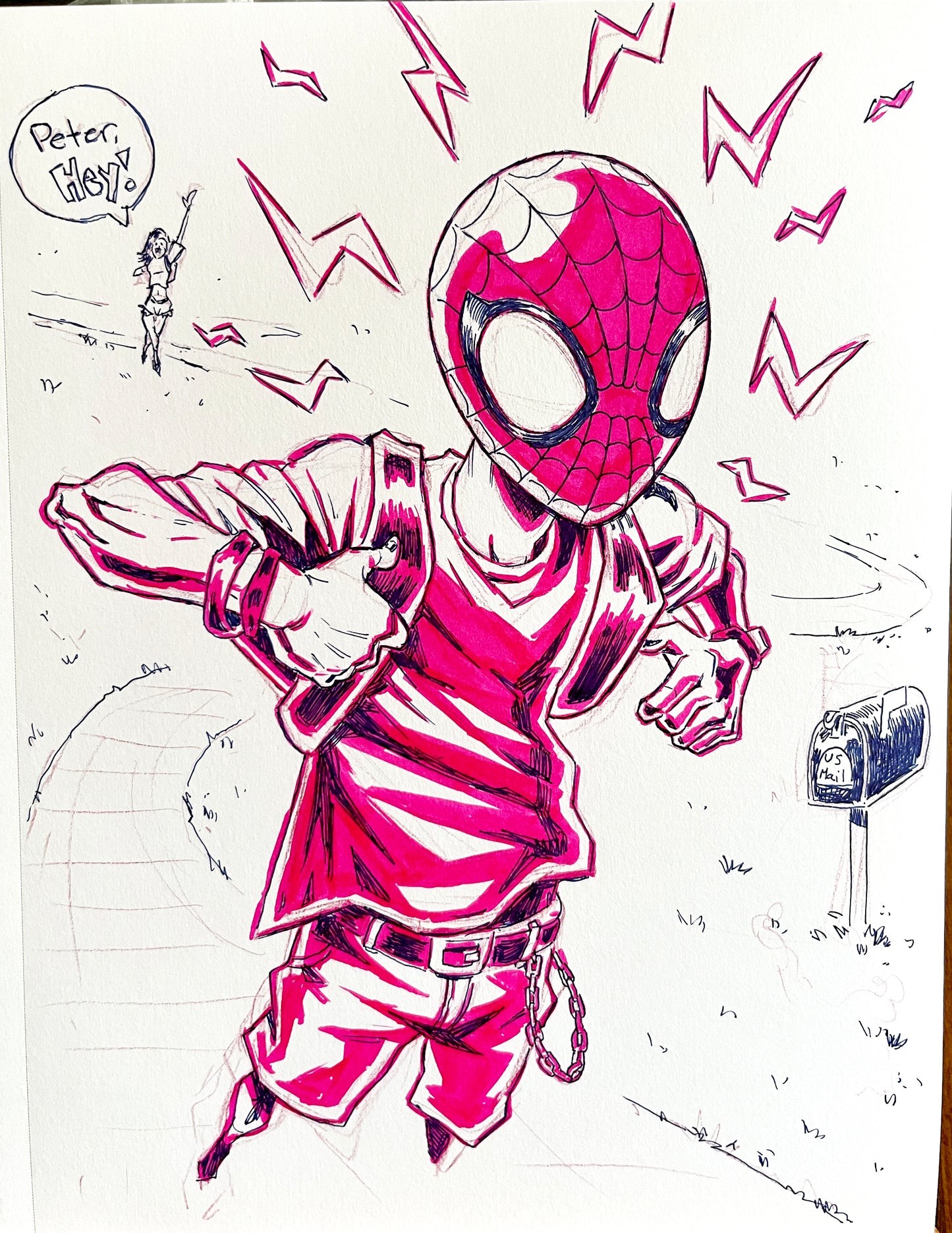 Spidey Surprise – 9×12 Original Sketch