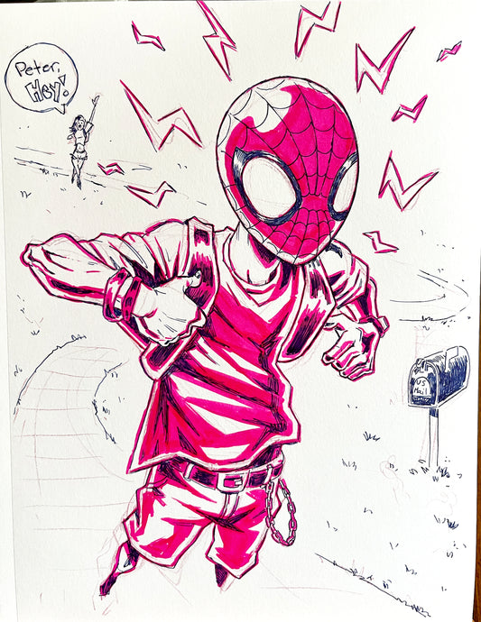 Spidey Surprise – 9×12 Original Sketch