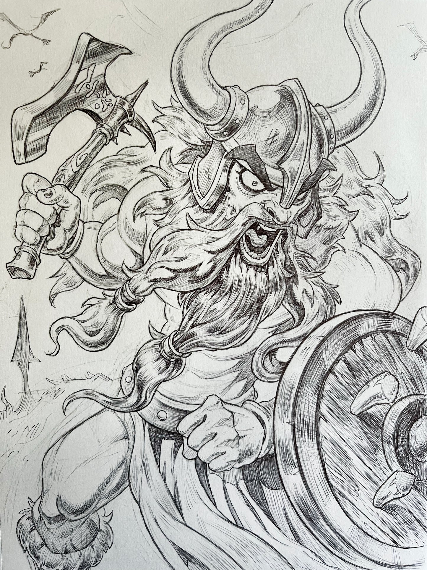 Dragon Slaying Viking – 9×12 Original Sketch