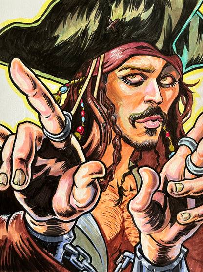 Captain Jack Sparrow– 9×12 Original Fan Art Sketch (SOLD)