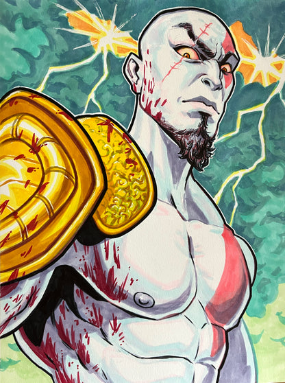 Kratos – 9×12 Original Fan Art Sketch (SOLD)