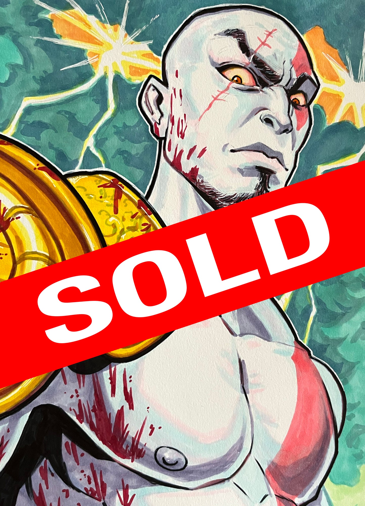 Kratos – 9×12 Original Fan Art Sketch (SOLD)