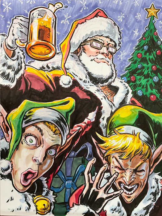 Santa and the Squad – 9×12 Original Sketch